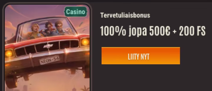 Neon54 bonus sisältää ilmaiskierroksia ja talletusbonuksen
