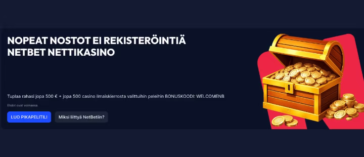 NetBet casino bonuskoodi tarjoaa 500 ilmaiskierrosta