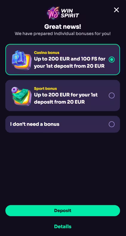 Winspirit bonus valinta